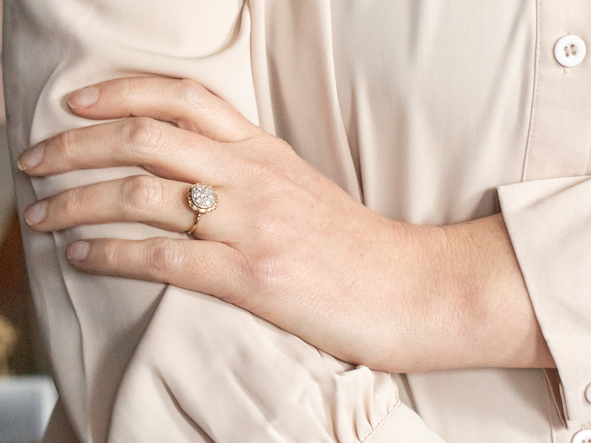 Two Tone Diamond Cluster Ring