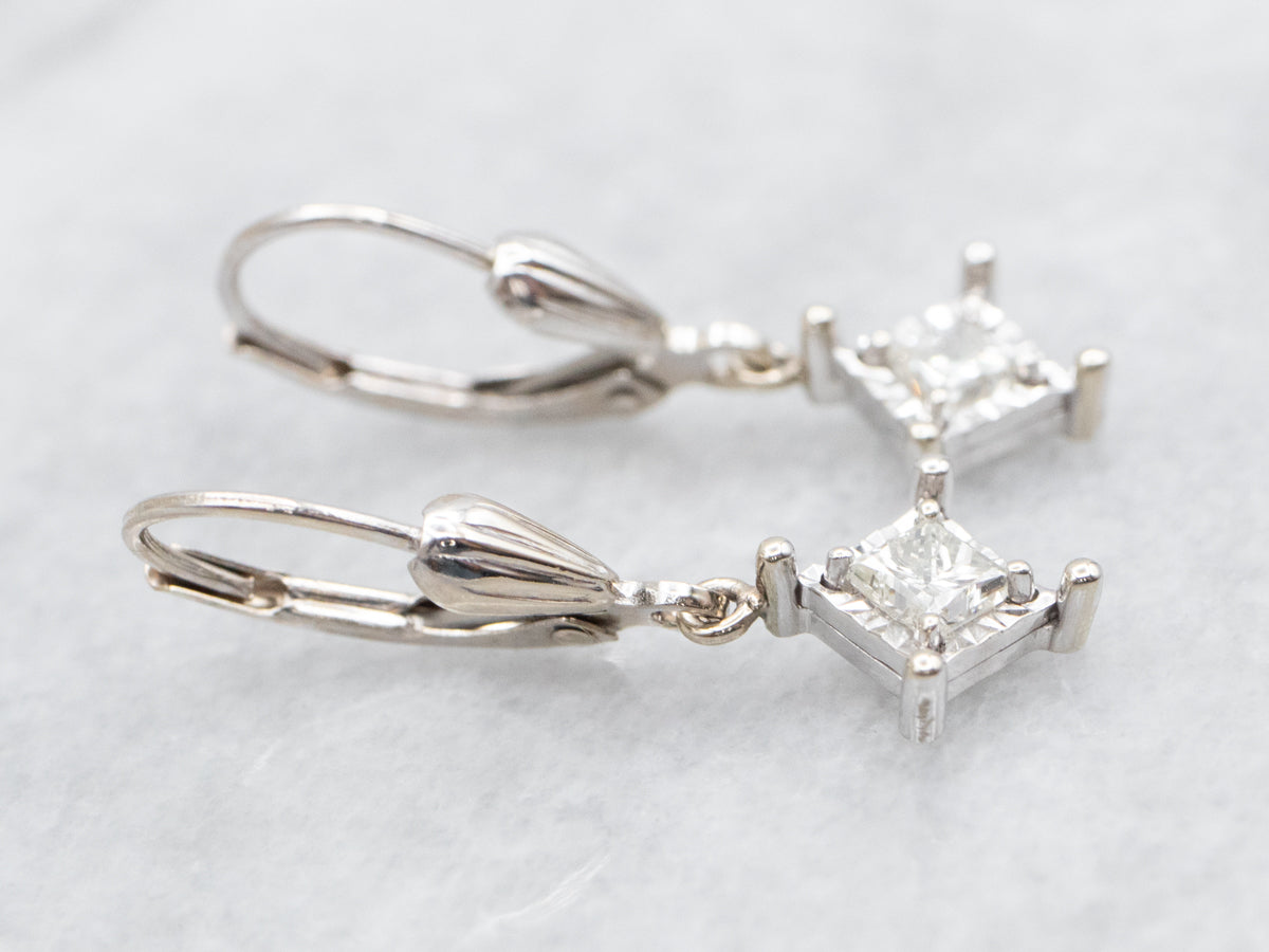 White Gold Princess Cut Diamond Drop Earrings