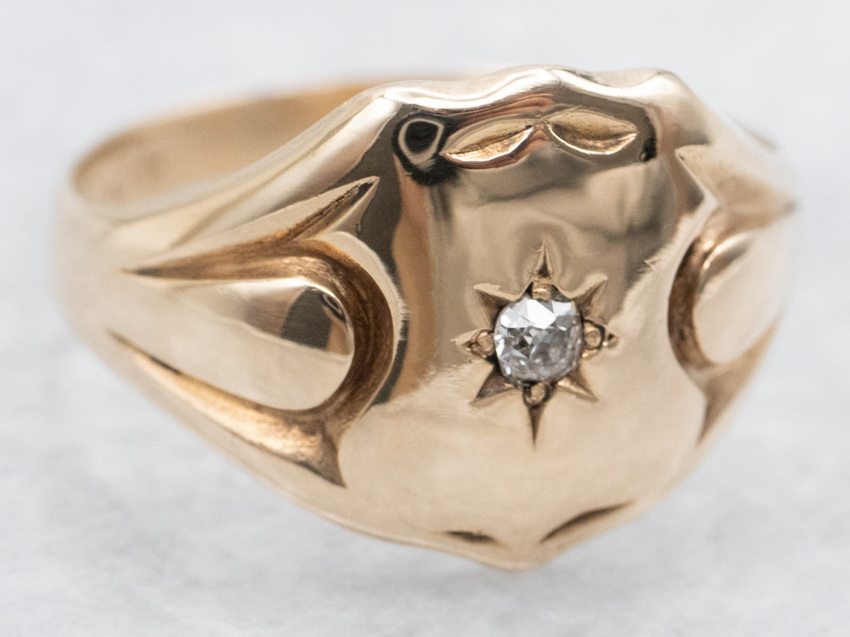 Shield Shaped Signet Ring with Old Mine Cut Diamond