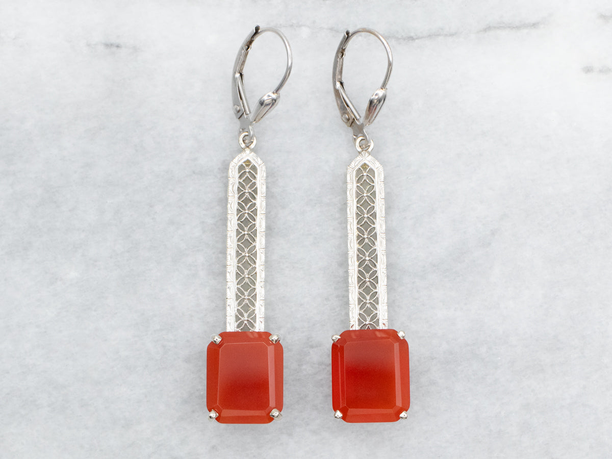 Filigree Carnelian Drop Earrings