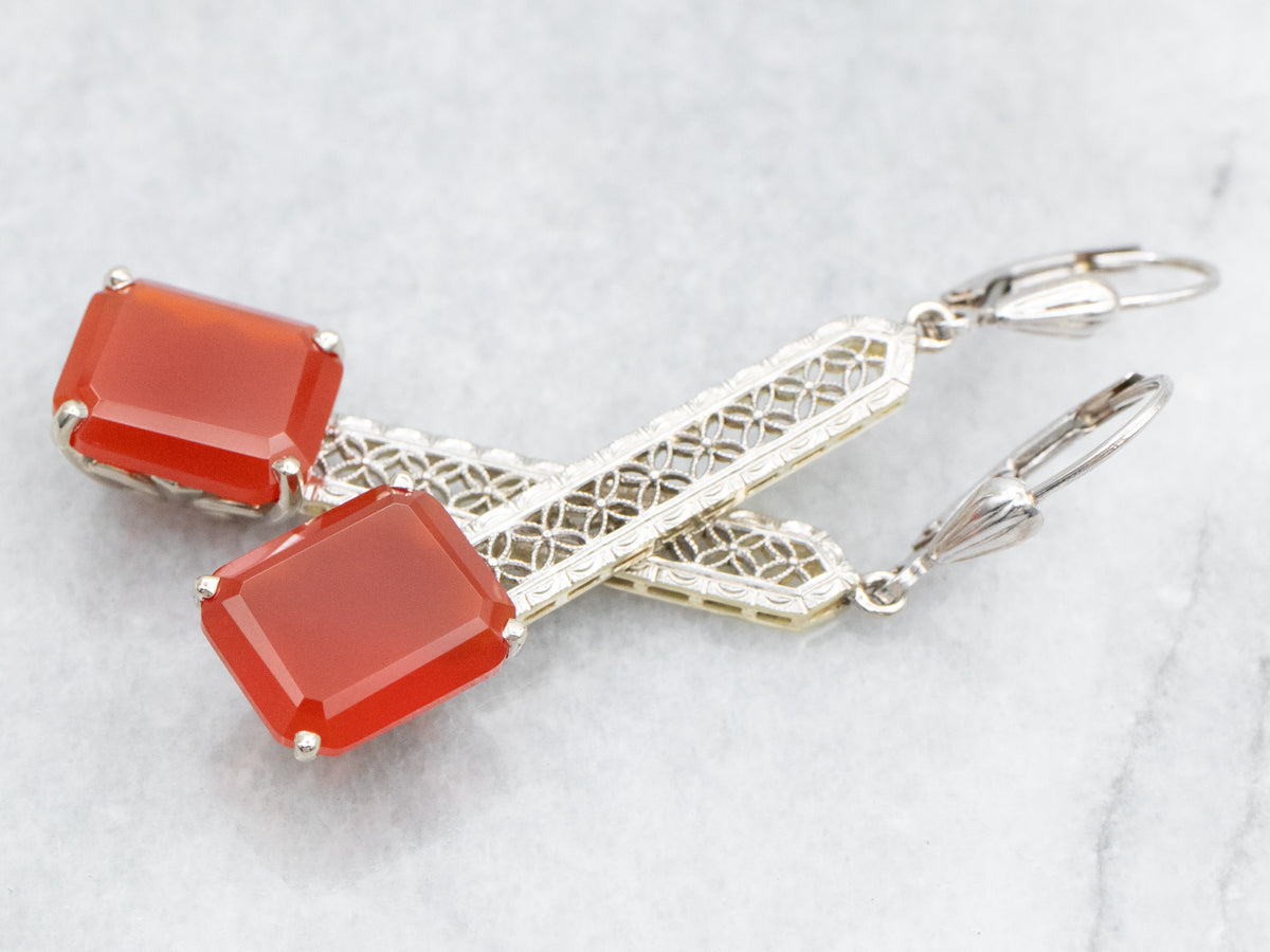 Filigree Carnelian Drop Earrings