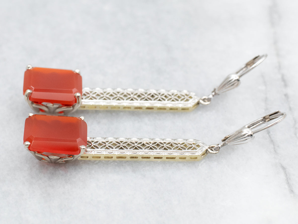 Filigree Carnelian Drop Earrings