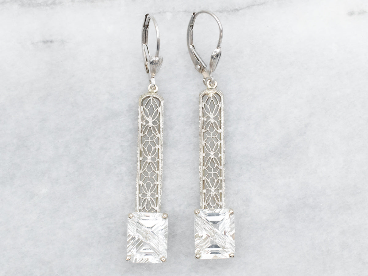 White Topaz Filigree Drop Earrings