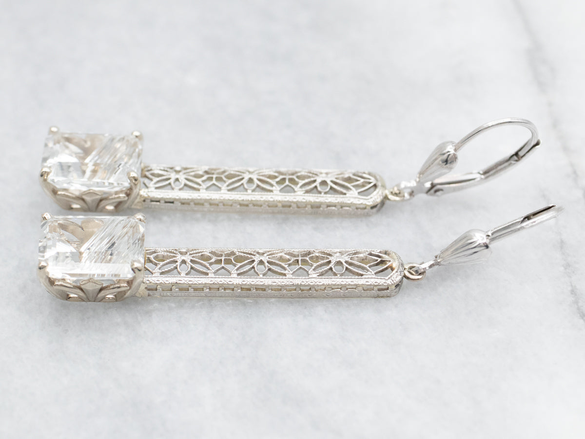 White Topaz Filigree Drop Earrings