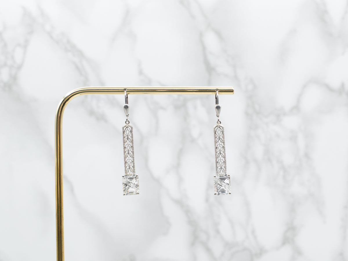 White Topaz Filigree Drop Earrings