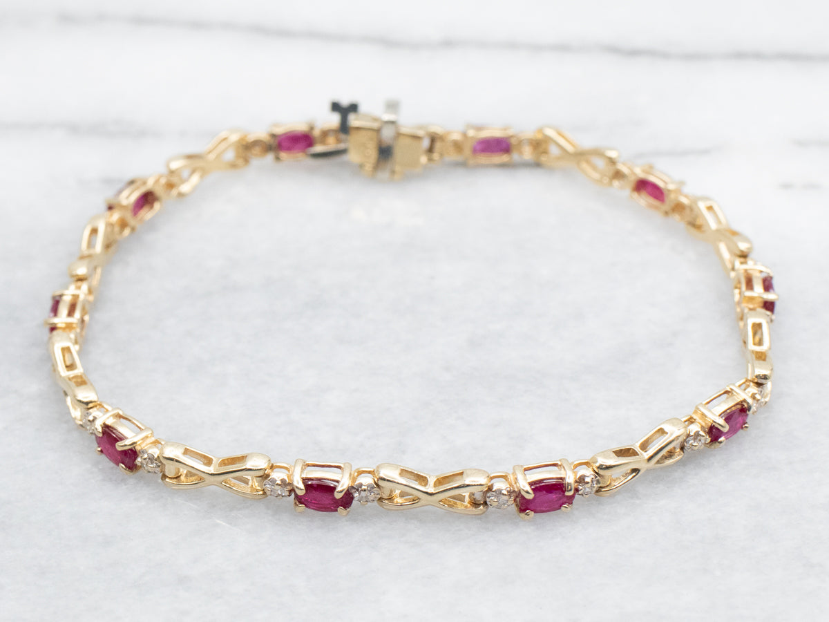 Ruby and Diamond X Link Tennis Bracelet