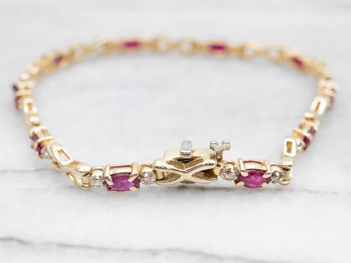 Ruby and Diamond X Link Tennis Bracelet