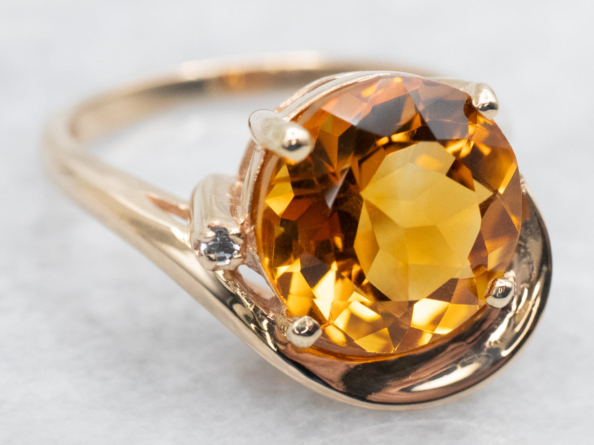 Citrine and Diamond Bypass Ring