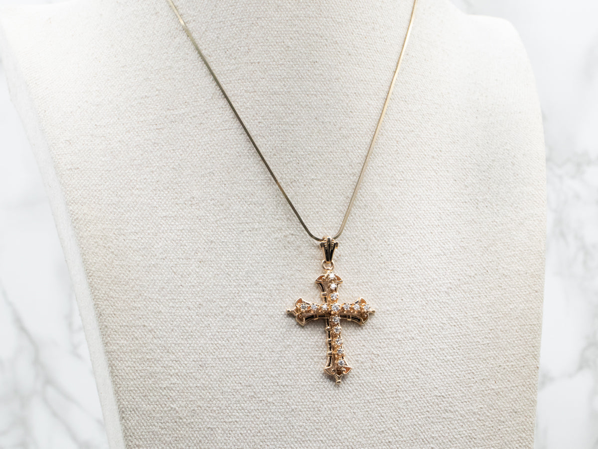 Diamond and Black Enamel Cross Pendant