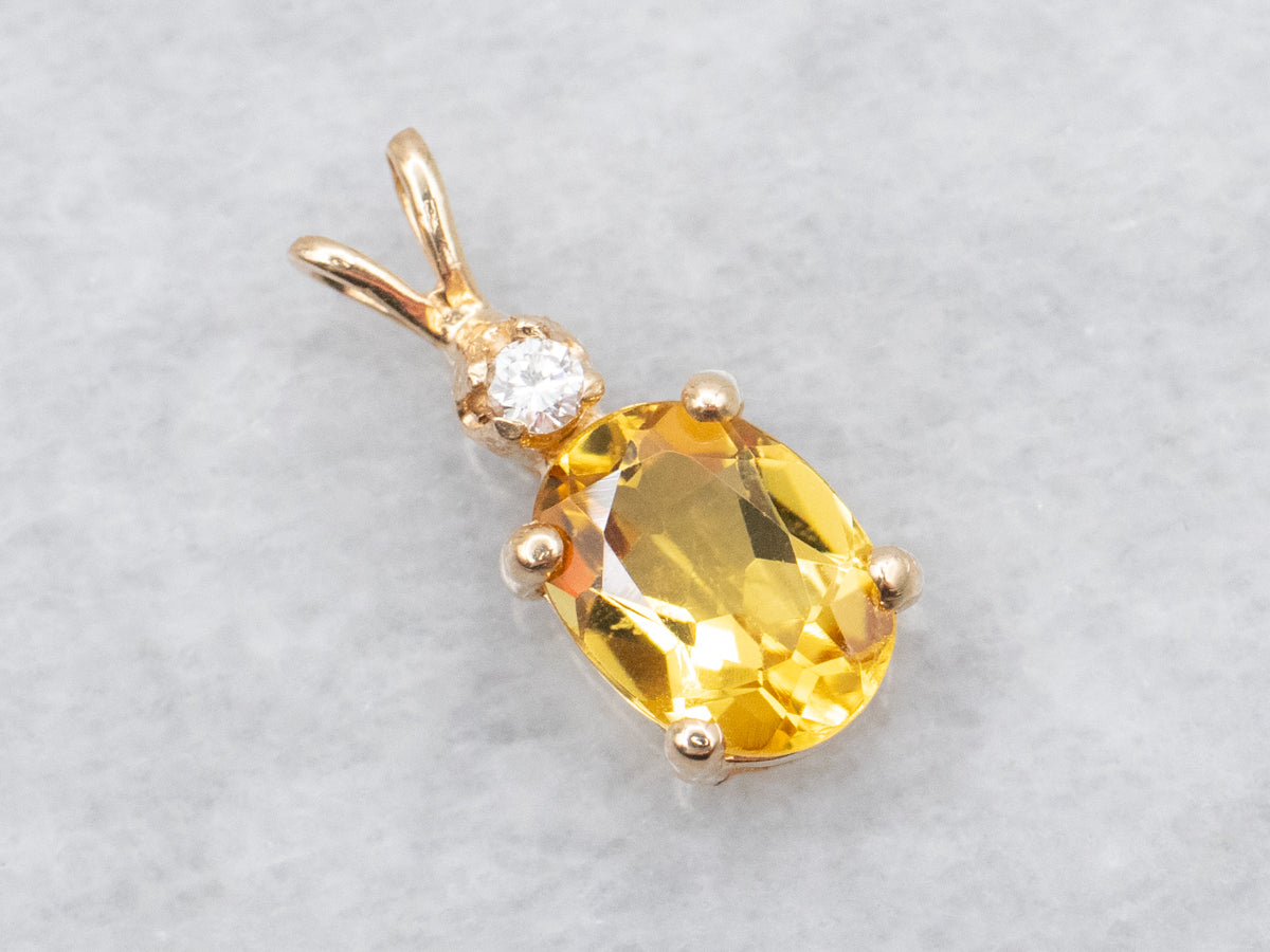 Yellow Beryl and Diamond Pendant