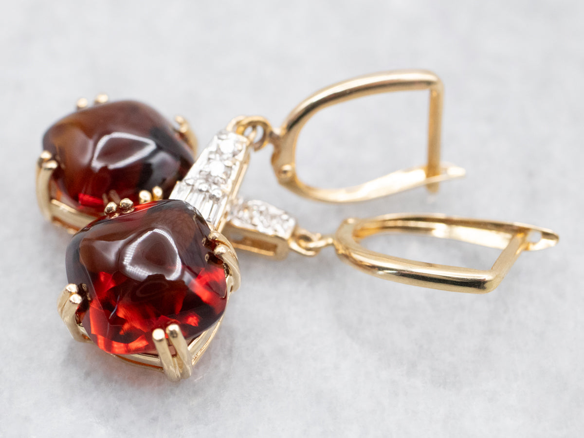 Garnet Cabochon and Diamond Drop Earrings