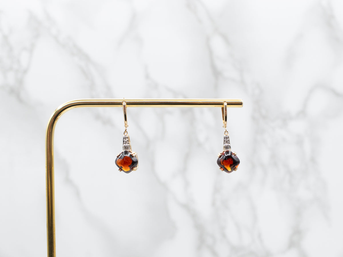 Garnet Cabochon and Diamond Drop Earrings