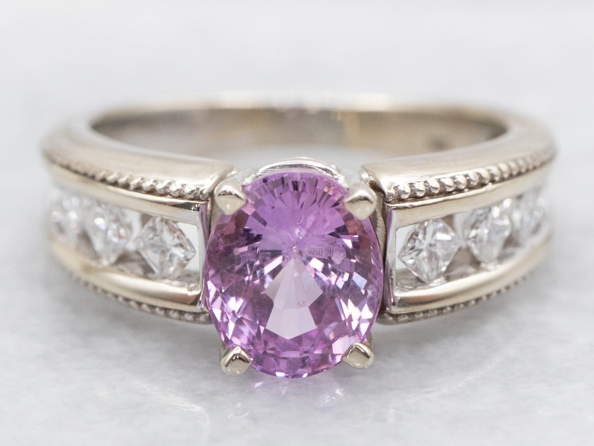 White Gold Pink Sapphire and Diamond Ring