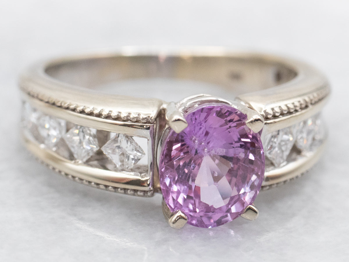 White Gold Pink Sapphire and Diamond Ring