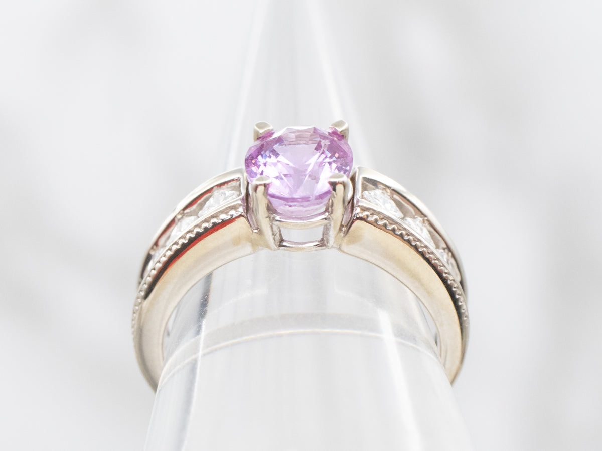 White Gold Pink Sapphire and Diamond Ring