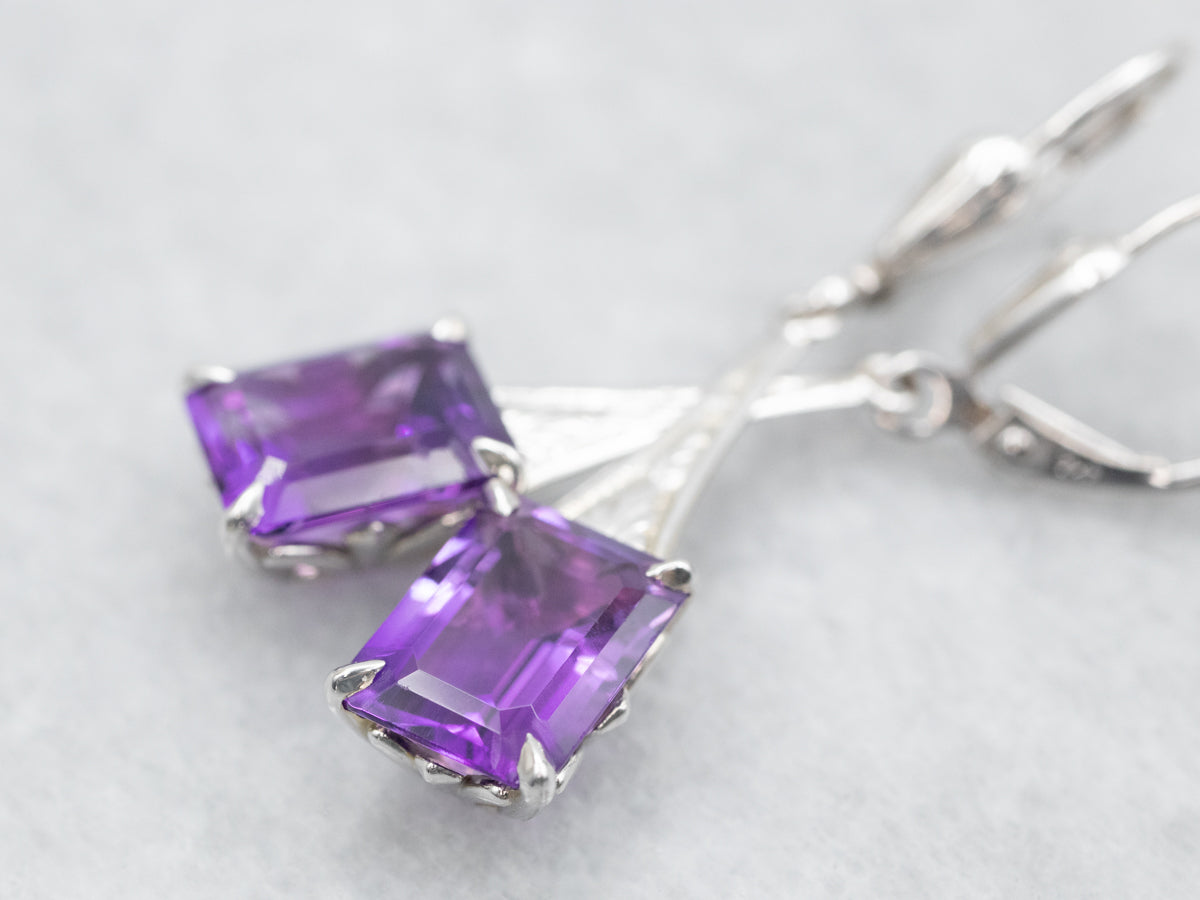 Emerald Cut Amethyst Drop Earrings