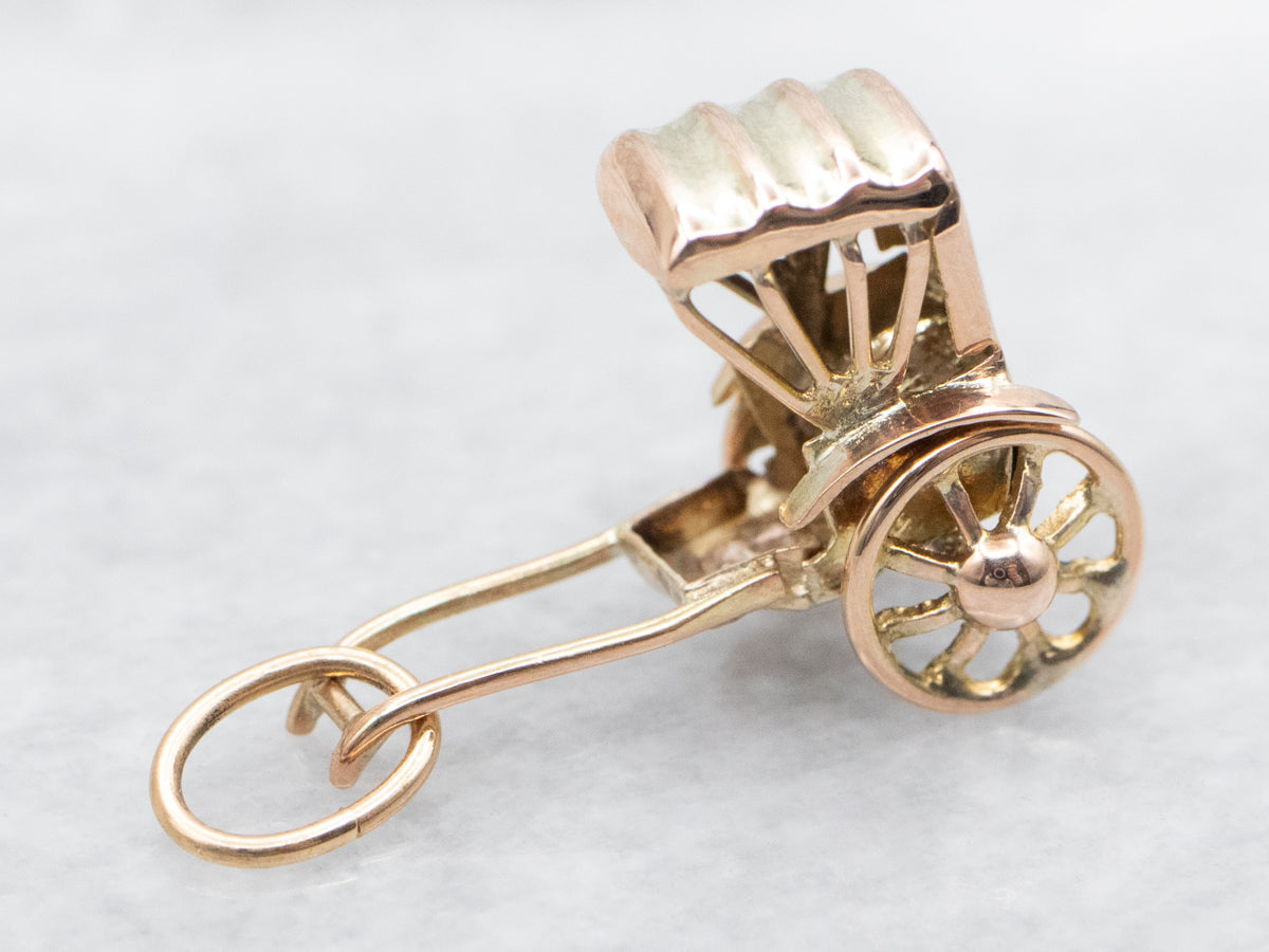 Carriage Charm with Moving Wheels