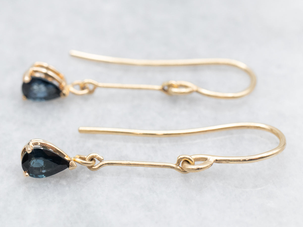 Gold Bar Sapphire Drop Earrings