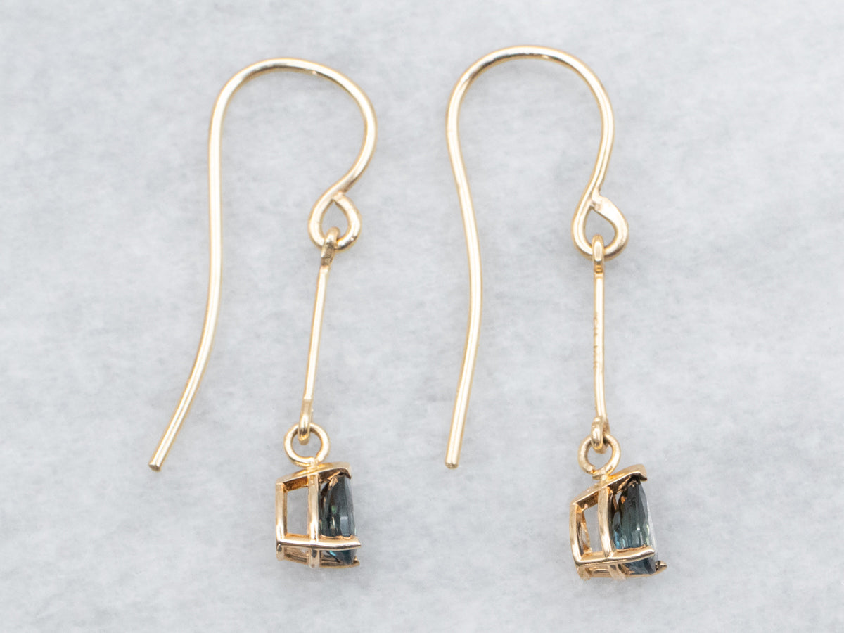 Gold Bar Sapphire Drop Earrings