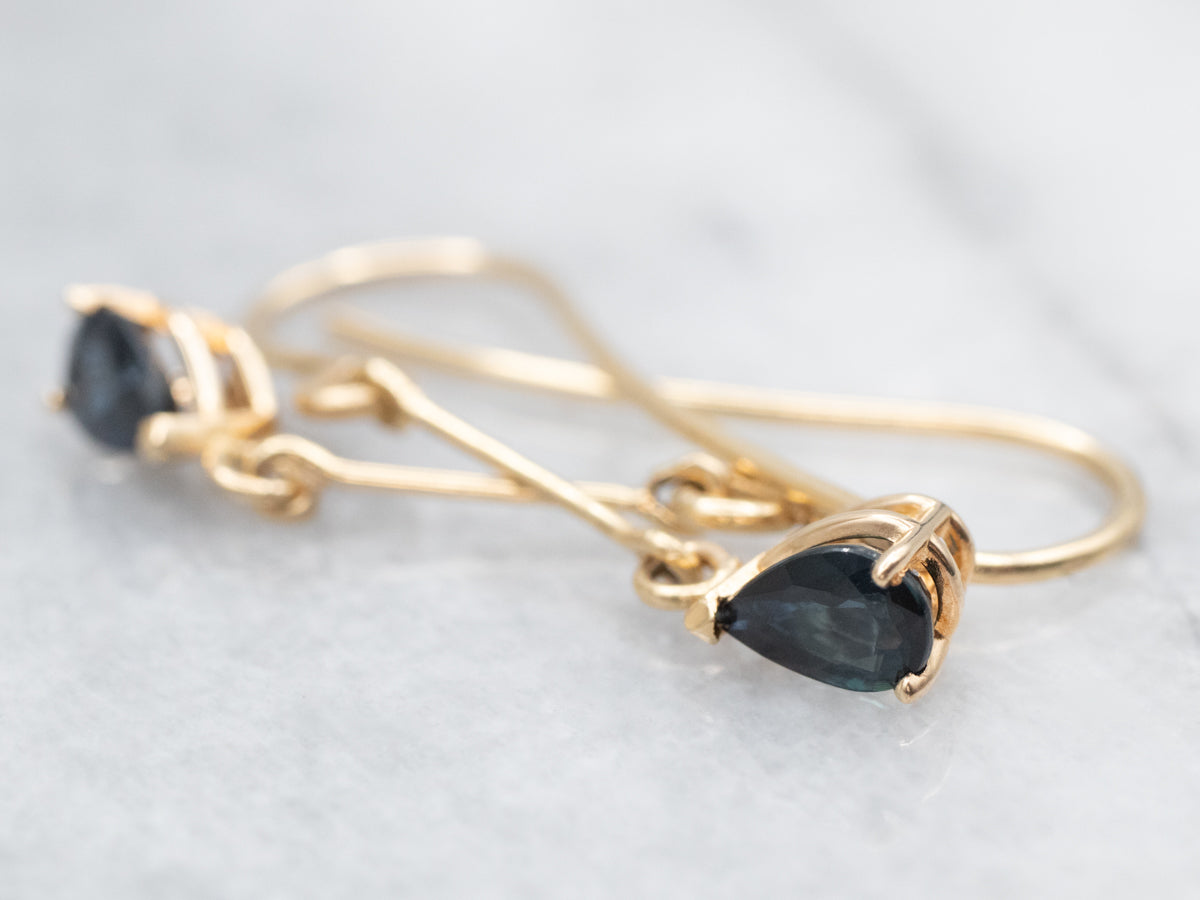 Gold Bar Sapphire Drop Earrings