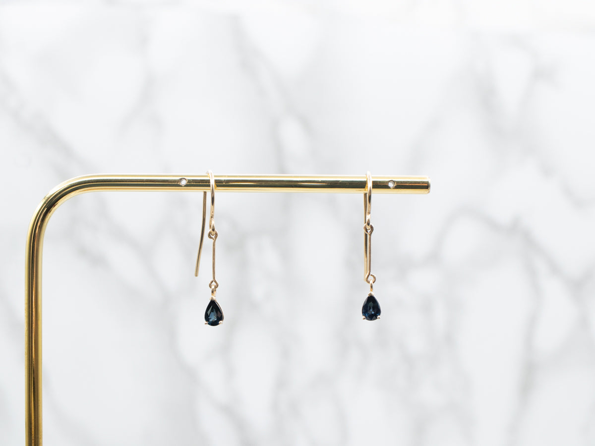 Gold Bar Sapphire Drop Earrings