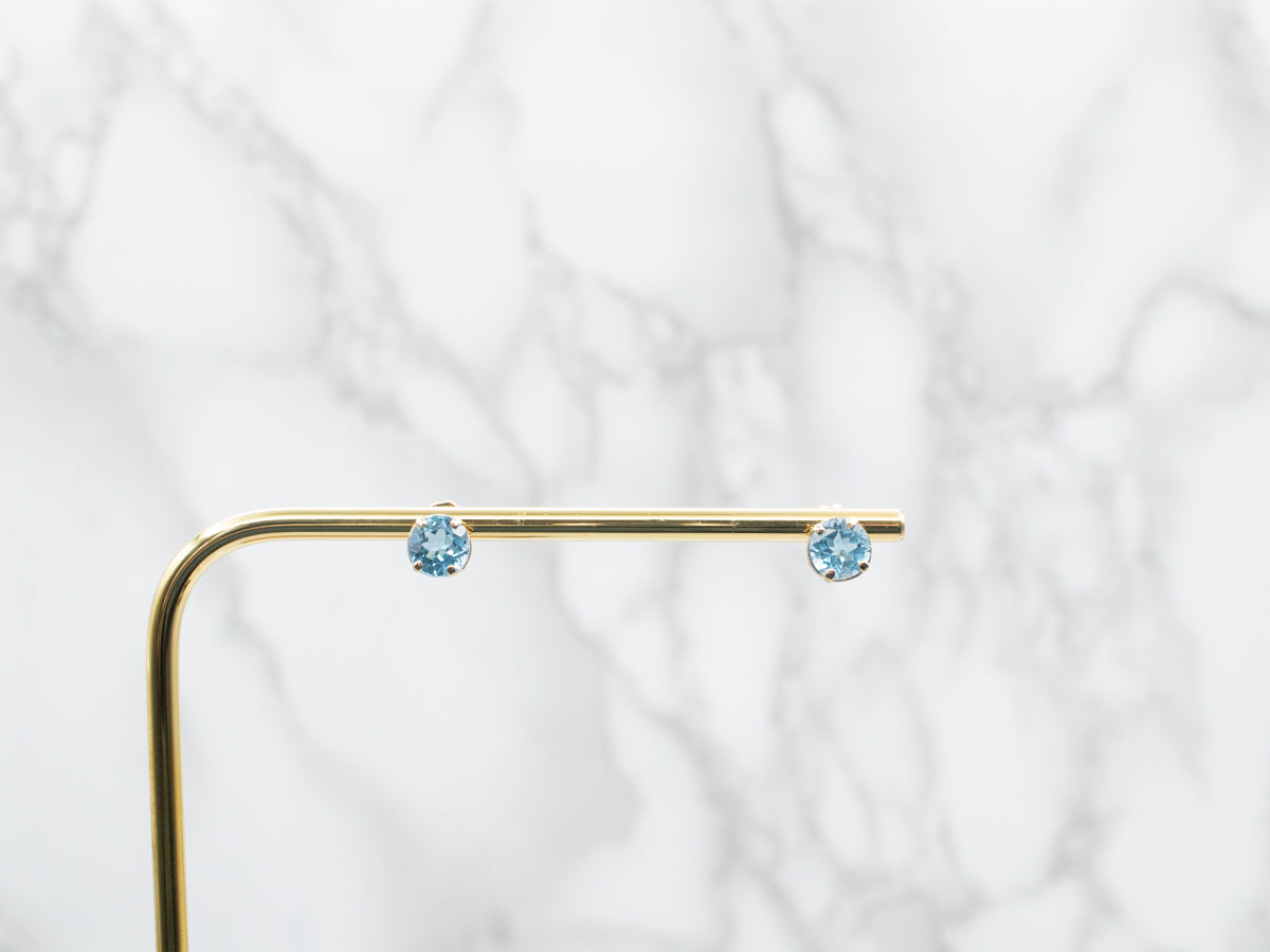 Yellow Gold Blue Topaz Stud Earrings