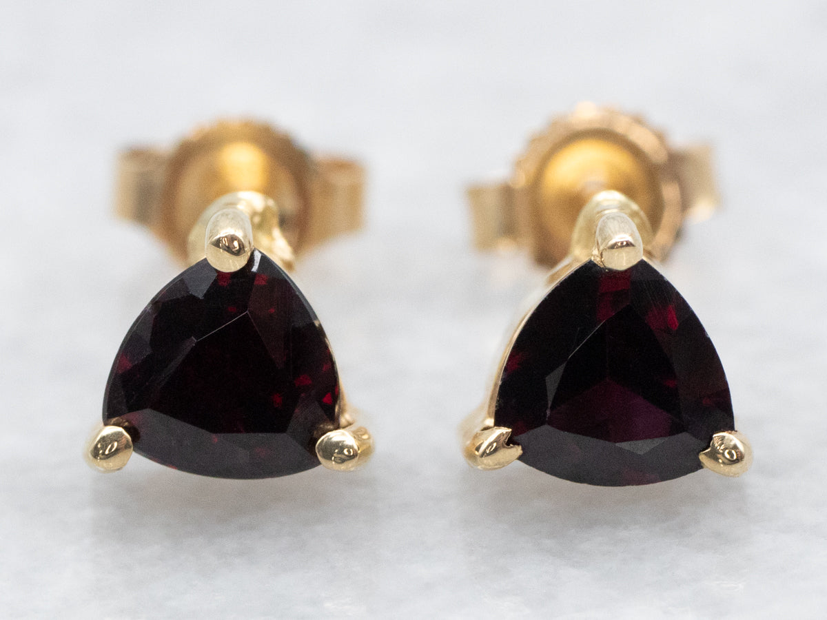 Trillion-Cut Garnet Stud Earrings