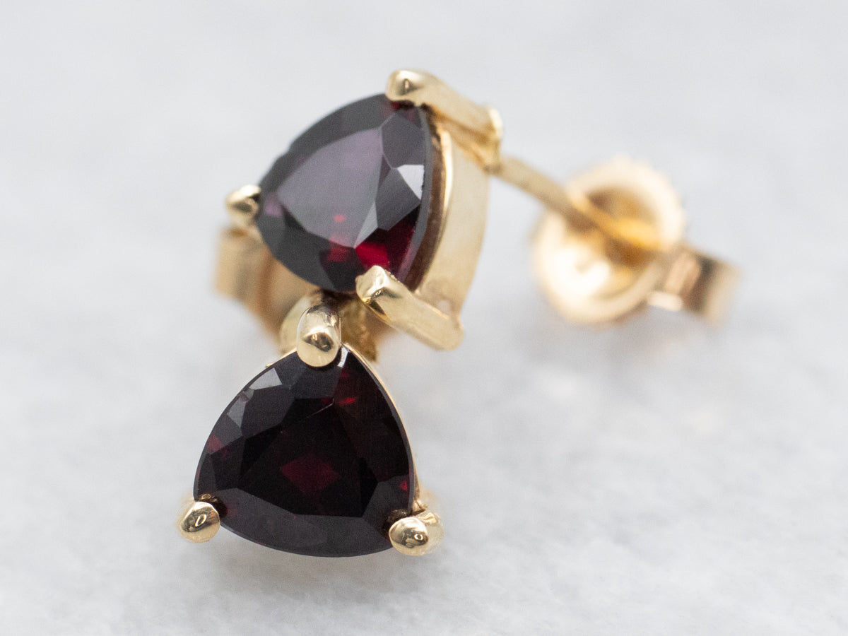 Trillion-Cut Garnet Stud Earrings