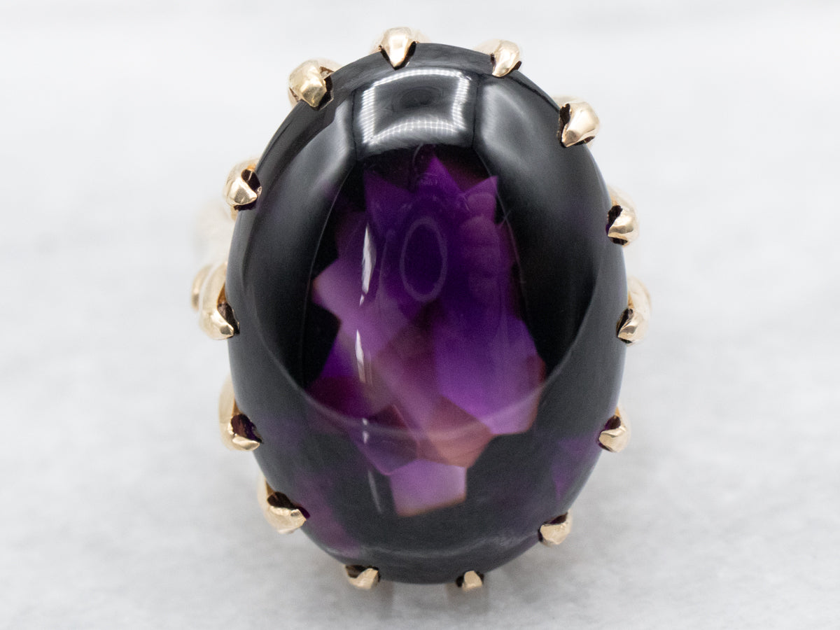 Mid-Century Amethyst Cabochon Cocktail Ring