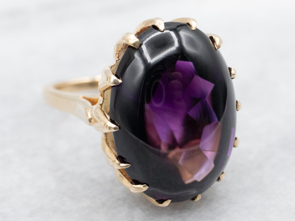 Mid-Century Amethyst Cabochon Cocktail Ring