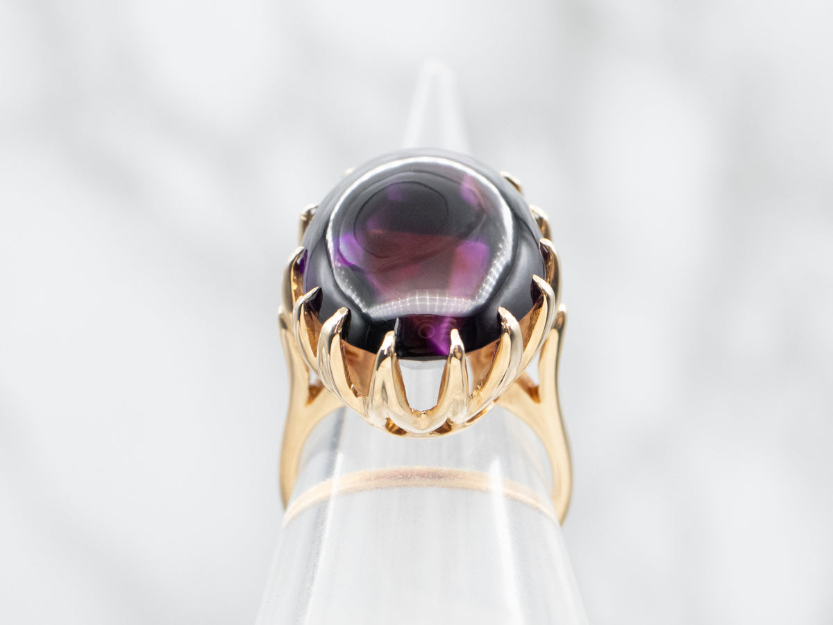 Mid-Century Amethyst Cabochon Cocktail Ring