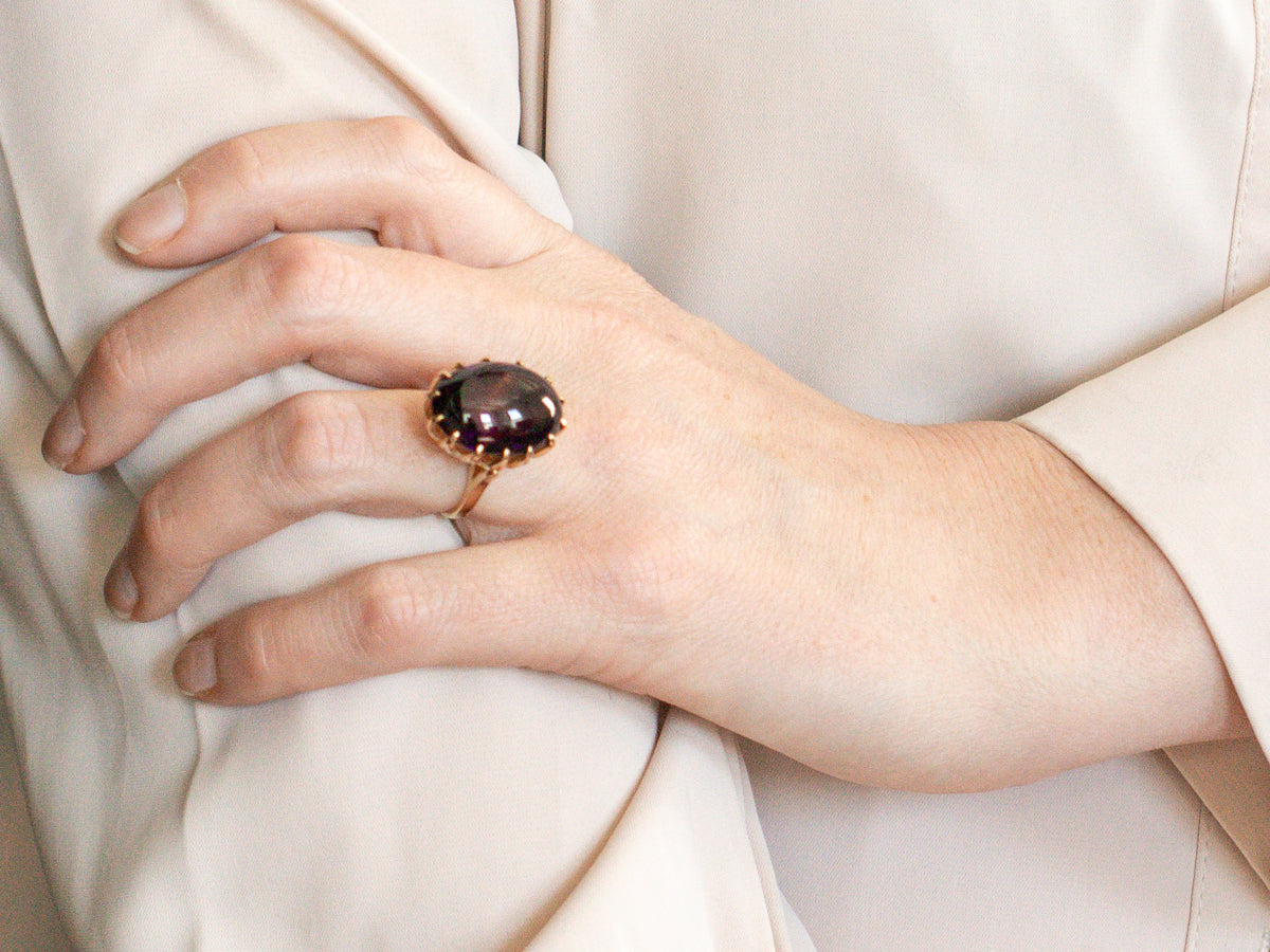 Mid-Century Amethyst Cabochon Cocktail Ring