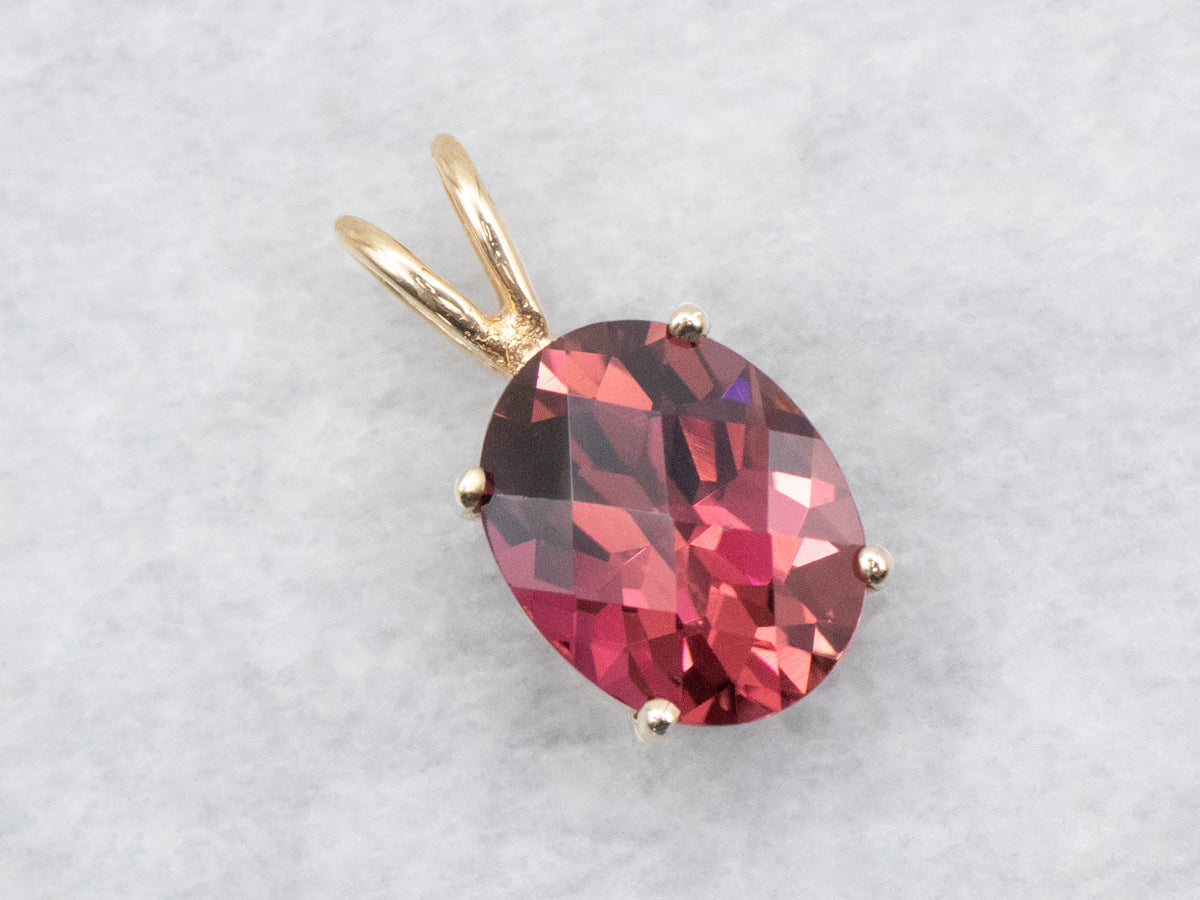 Oval-Cut Pink Tourmaline Solitaire Pendant