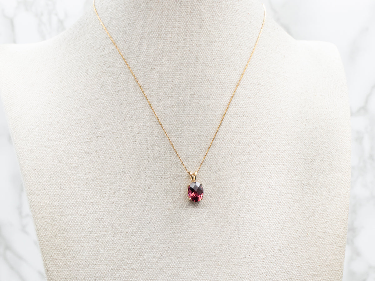 Oval-Cut Pink Tourmaline Solitaire Pendant