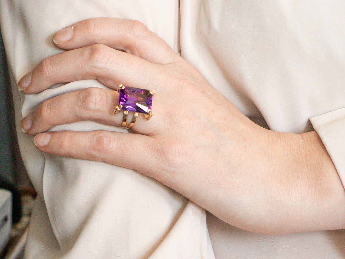 Emerald-Cut Amethyst Cocktail Ring