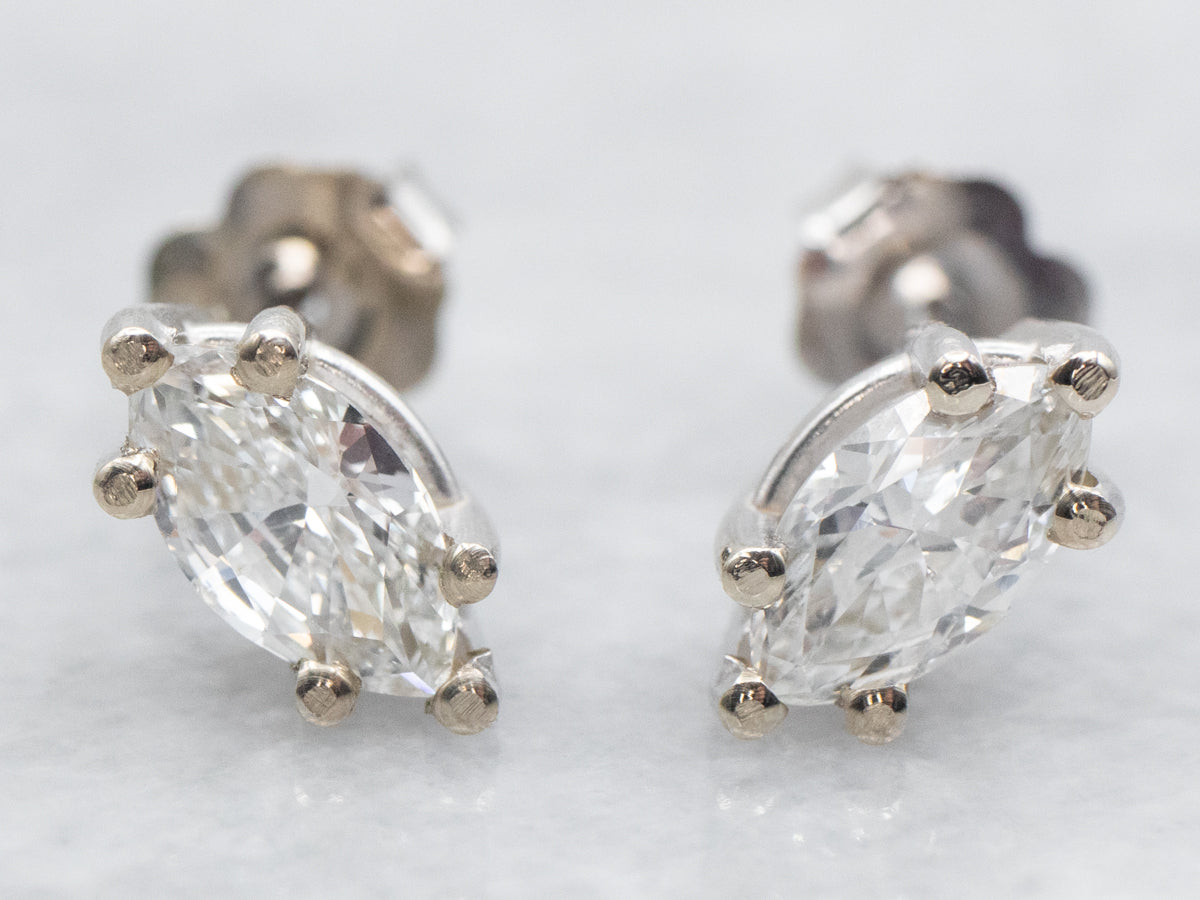 White Gold Marquise Cut Diamond Stud Earrings