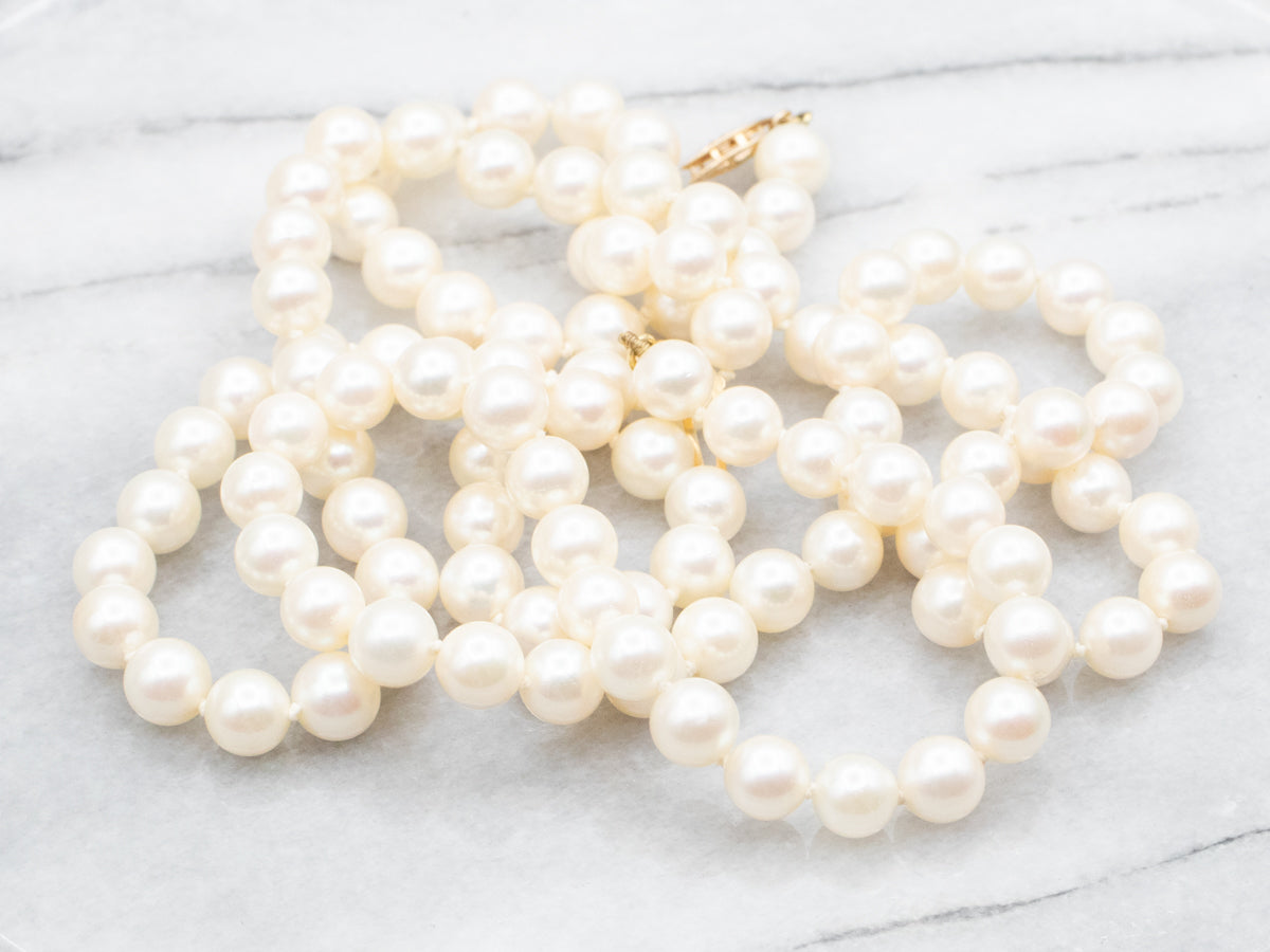 Long White Pearl Beaded Necklace