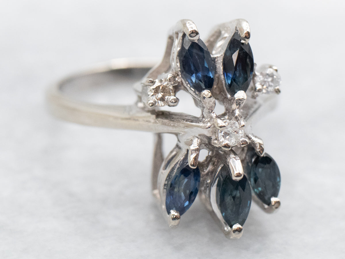 White Gold Diamond and Sapphire Ring