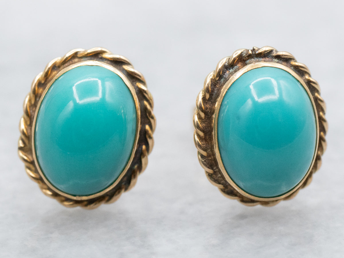 Turquoise Stud Earrings with Twisted Frame