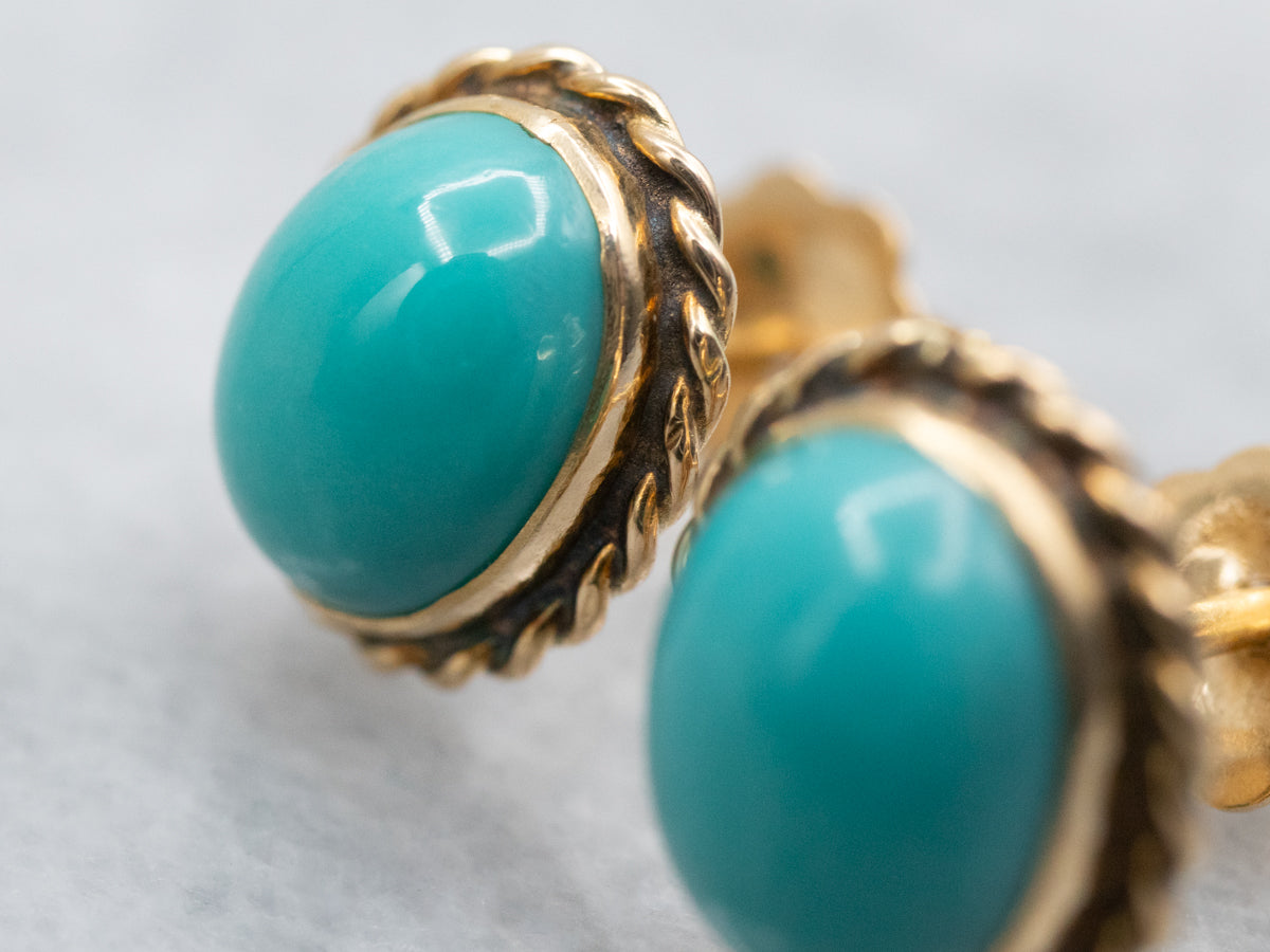 Turquoise Stud Earrings with Twisted Frame