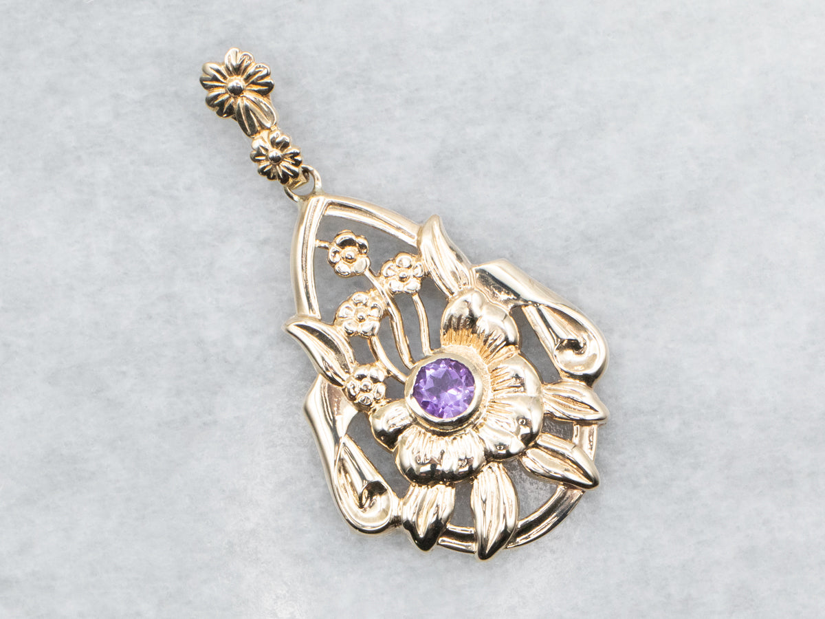 Retro Floral Amethyst Pendant