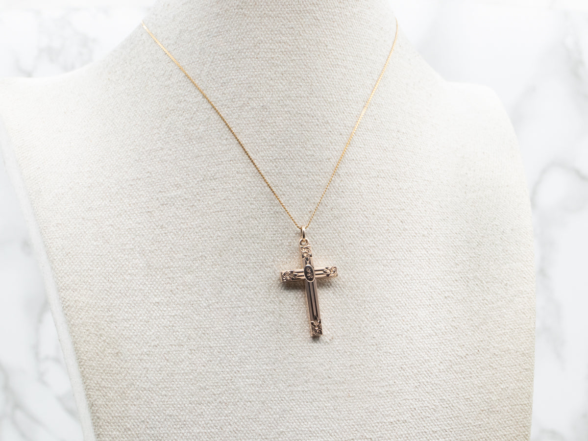 Floral Cross Pendant with "JK" Monogram Engraved