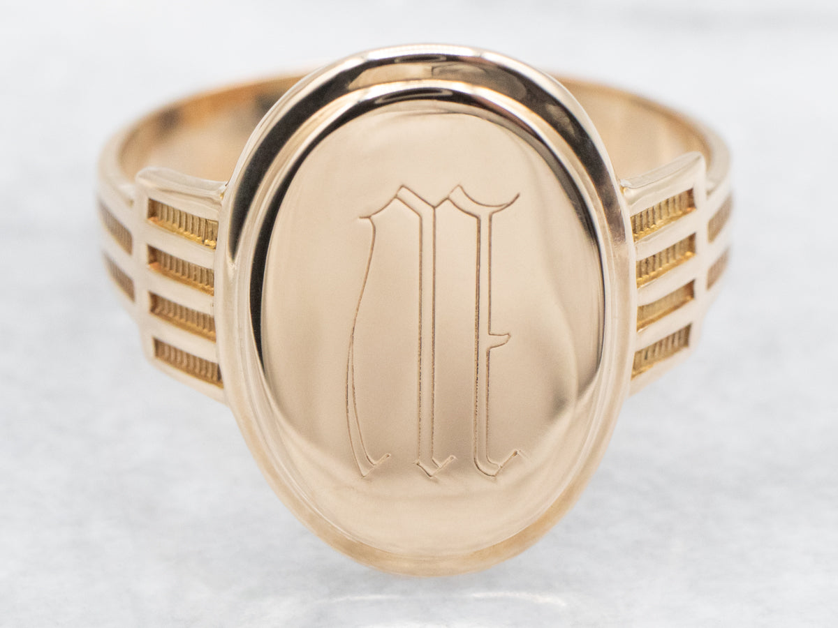 Vintage Oval Signet Ring with "M" Monogram Engraved