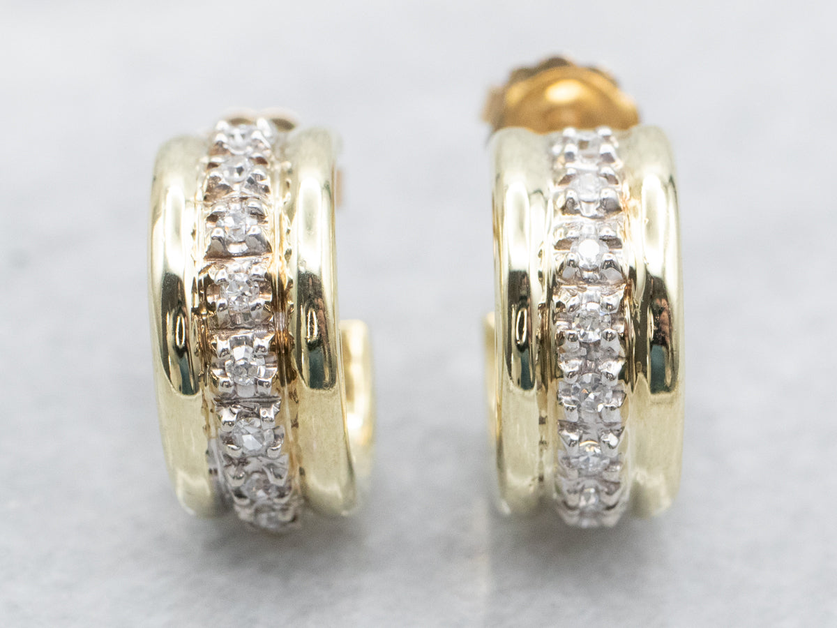 Two Tone Diamond Hoop Earrings