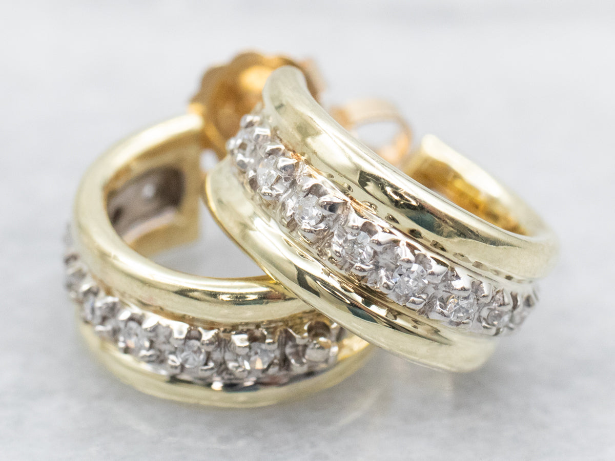 Two Tone Diamond Hoop Earrings