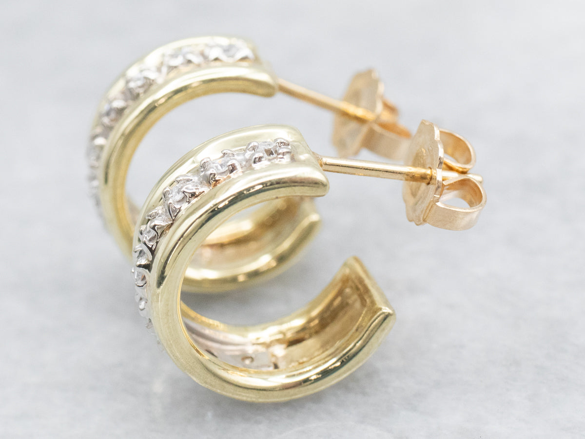 Two Tone Diamond Hoop Earrings