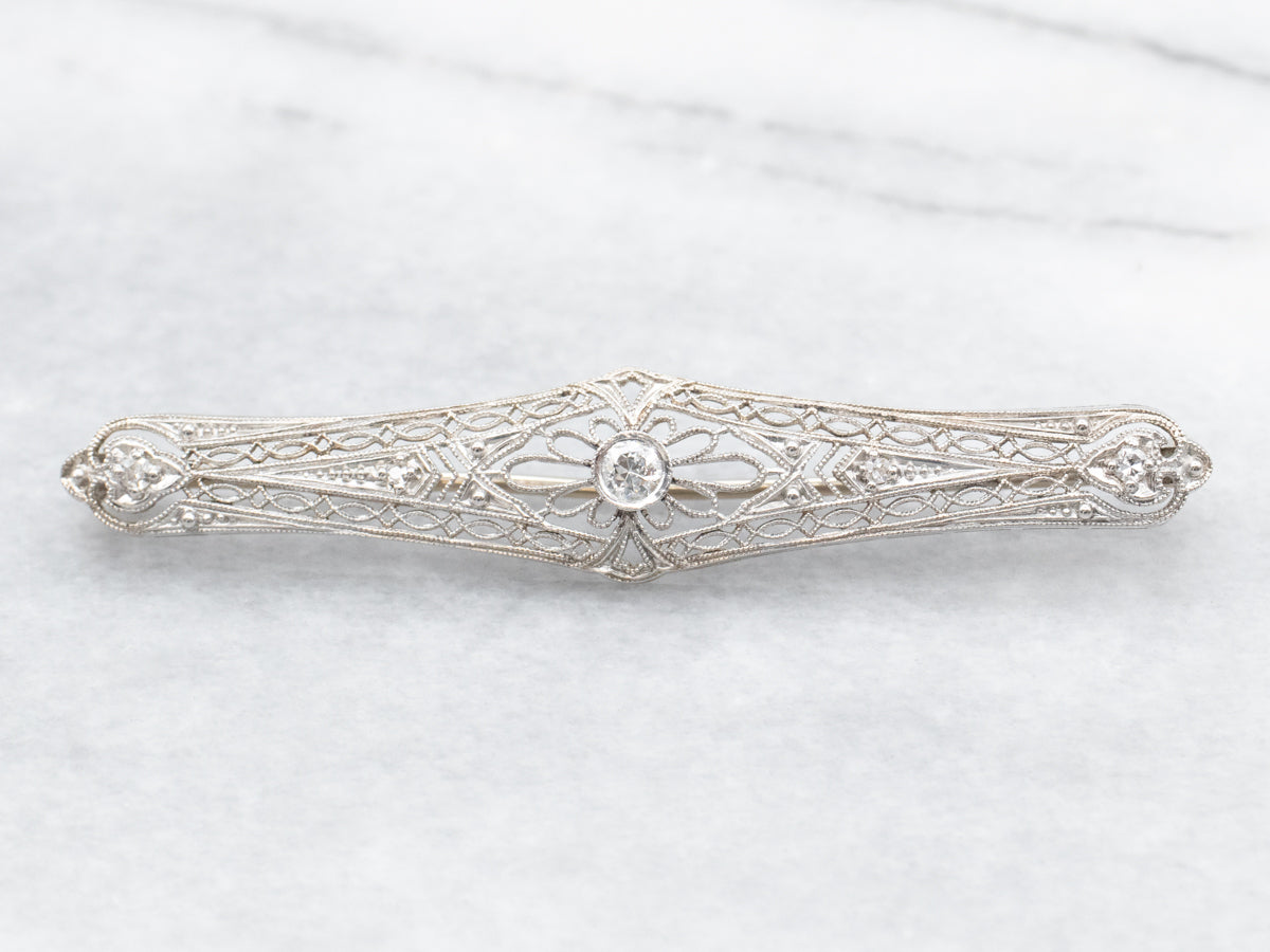 Art Deco Diamond Filigree Brooch