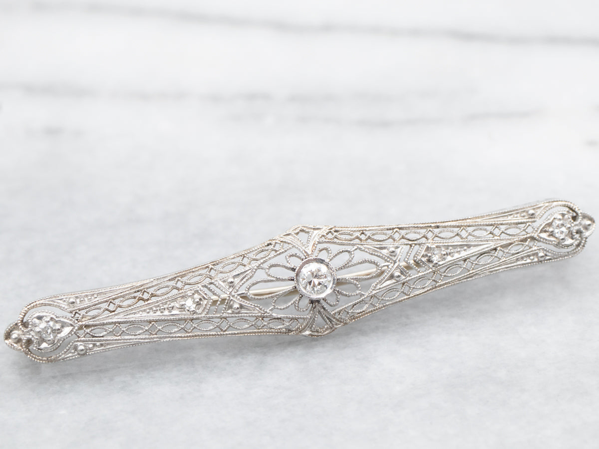 Art Deco Diamond Filigree Brooch