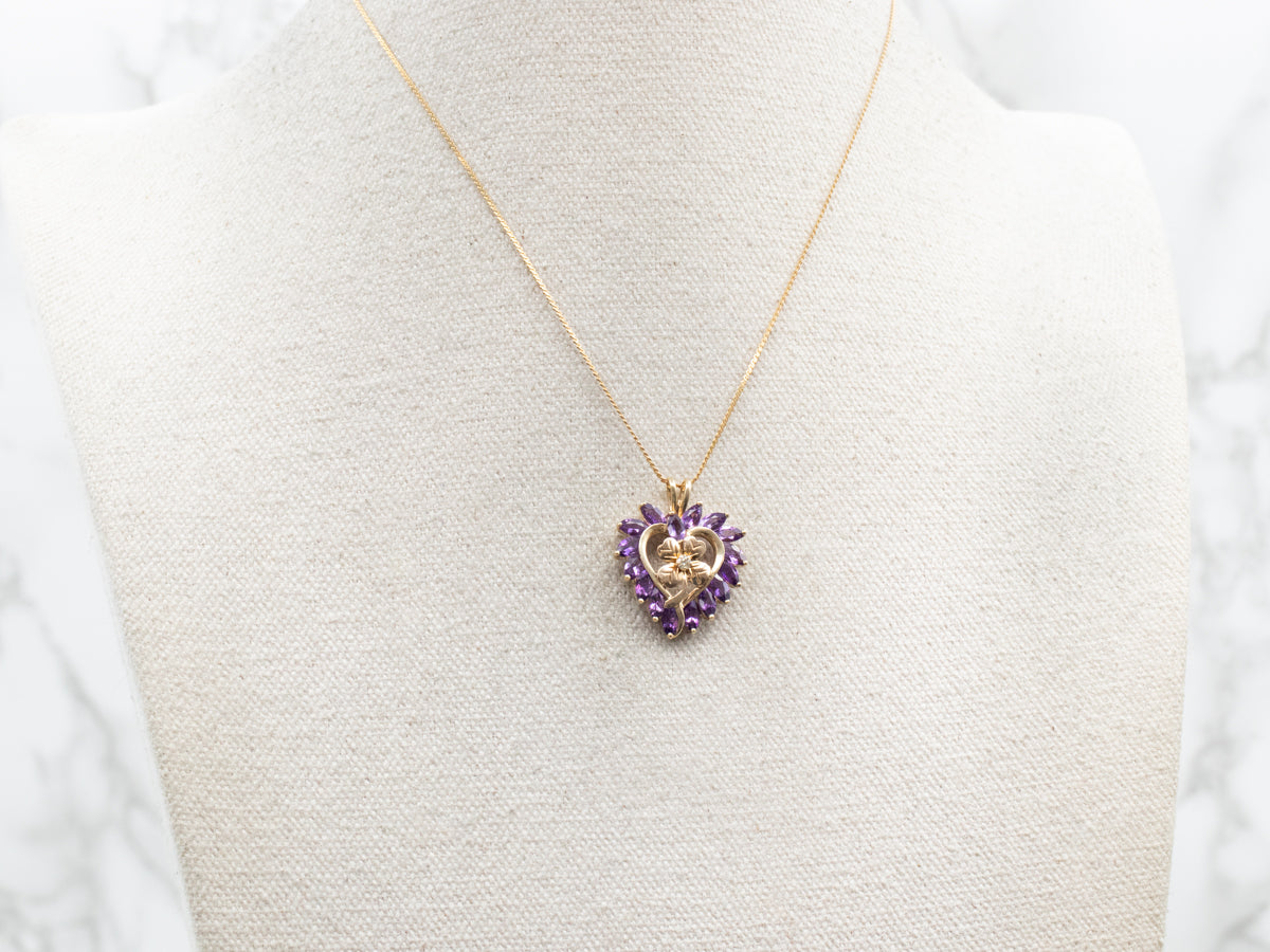 Amethyst and Diamond Heart Shaped Clover Pendant