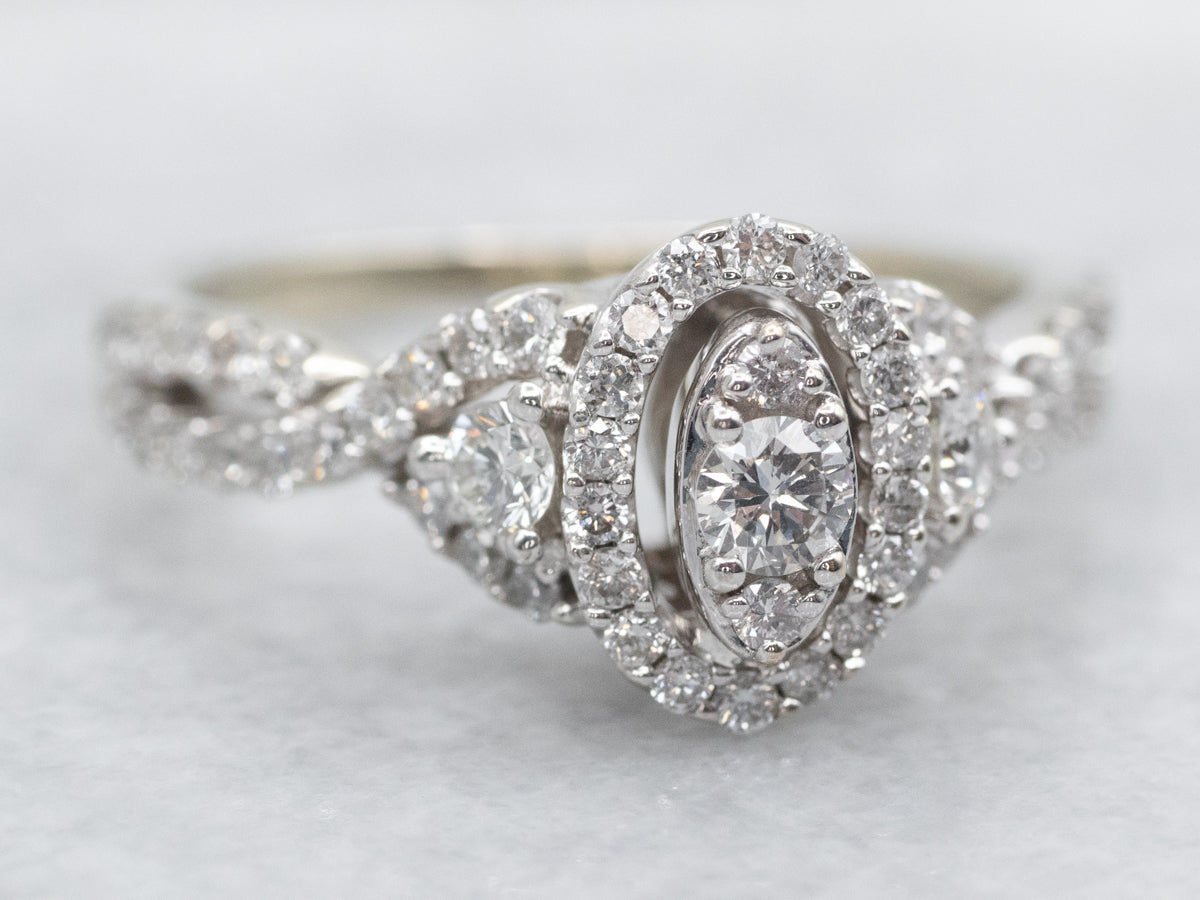 Modern Diamond Halo Engagement Ring